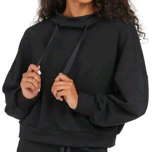 Spanx Airluxe At The Hip Sweatshirt Women's Small Very Black Pullover Mock Neck